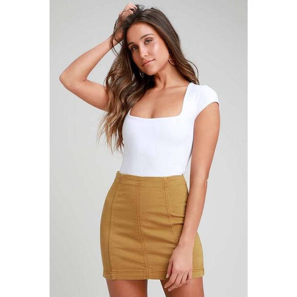 Free People Dresses & Skirts - Free People Womens Sz 6 Modern Femme Golden Yellow Denim Skirt Mod Retro Boho